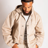 Boxy Fireman Clasp Hooded Denim Jacket in Ecru - Liquor n Poker