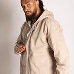 Boxy Fireman Clasp Hooded Denim Jacket in Ecru - Liquor n Poker