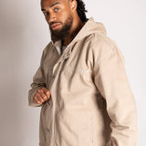 Boxy Fireman Clasp Hooded Denim Jacket in Ecru - Liquor n Poker