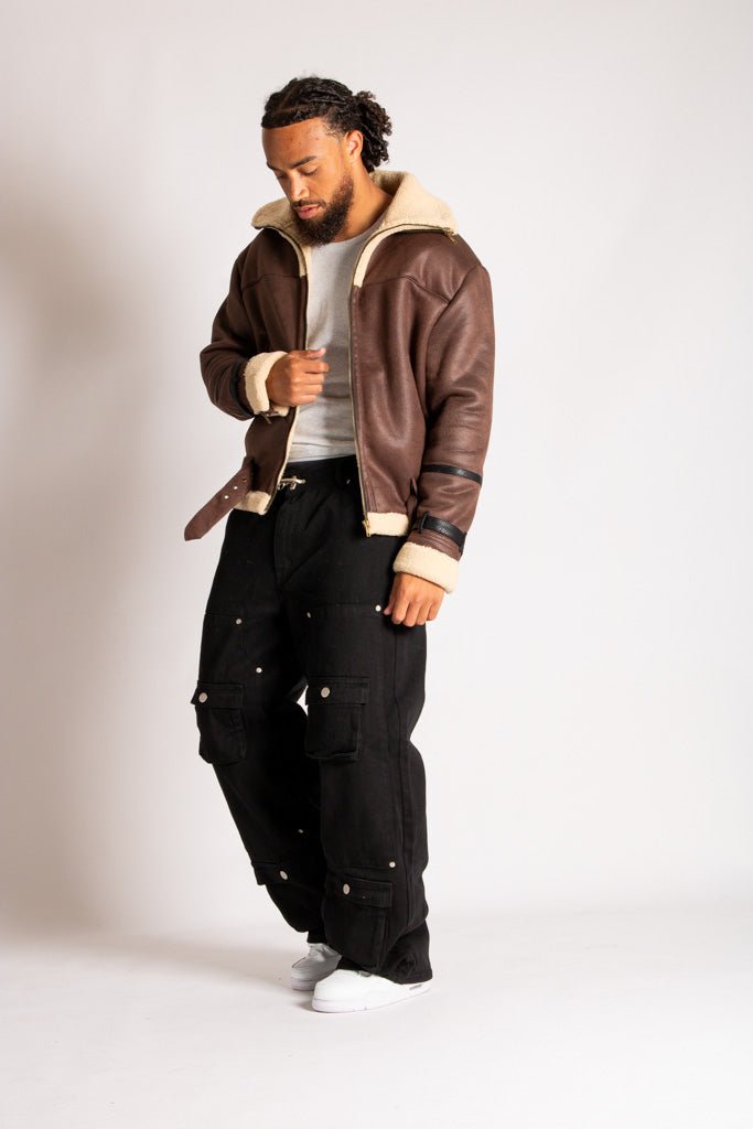 Boxy Funnel Neck Aviator Jacket in Brown - Liquor n Poker