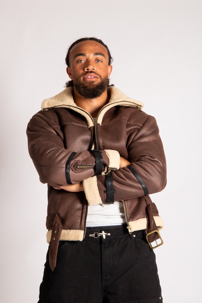 Boxy Funnel Neck Aviator Jacket in Brown - Liquor n Poker