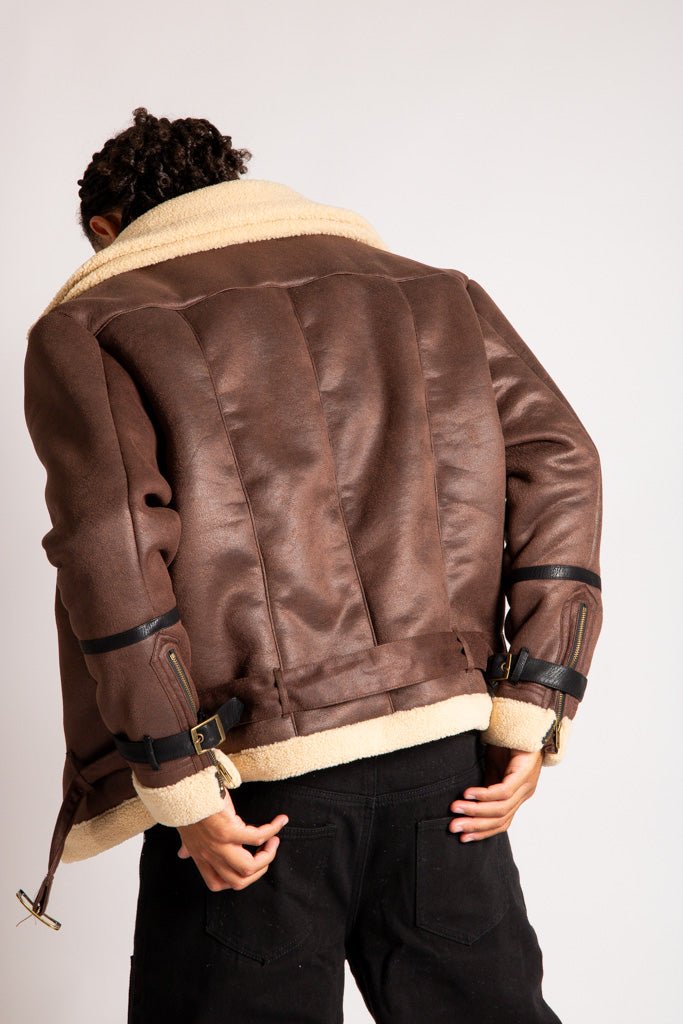 Boxy Funnel Neck Aviator Jacket in Brown - Liquor n Poker
