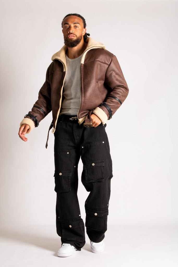 Boxy Funnel Neck Aviator Jacket in Brown - Liquor n Poker