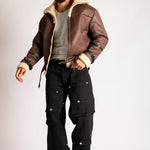Boxy Funnel Neck Aviator Jacket in Brown - Liquor n Poker