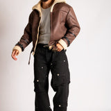 Boxy Funnel Neck Aviator Jacket in Brown - Liquor n Poker