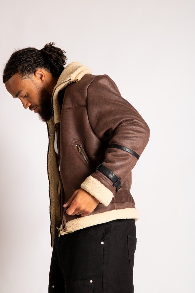Boxy Funnel Neck Aviator Jacket in Brown - Liquor n Poker