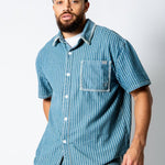Boxy Pinstripe Blue Denim Shirt With Embroidery Detail - Liquor n Poker