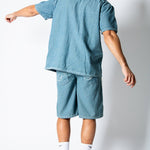 Boxy Pinstripe Blue Denim Shirt With Embroidery Detail - Liquor n Poker