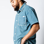 Boxy Pinstripe Blue Denim Shirt With Embroidery Detail - Liquor n Poker