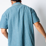 Boxy Pinstripe Blue Denim Shirt With Embroidery Detail - Liquor n Poker