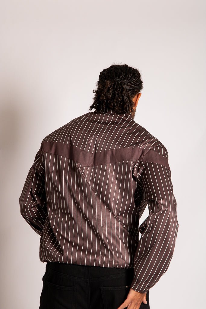Boxy Pinstripe Windbreaker in Chocolate Brown - Liquor n Poker