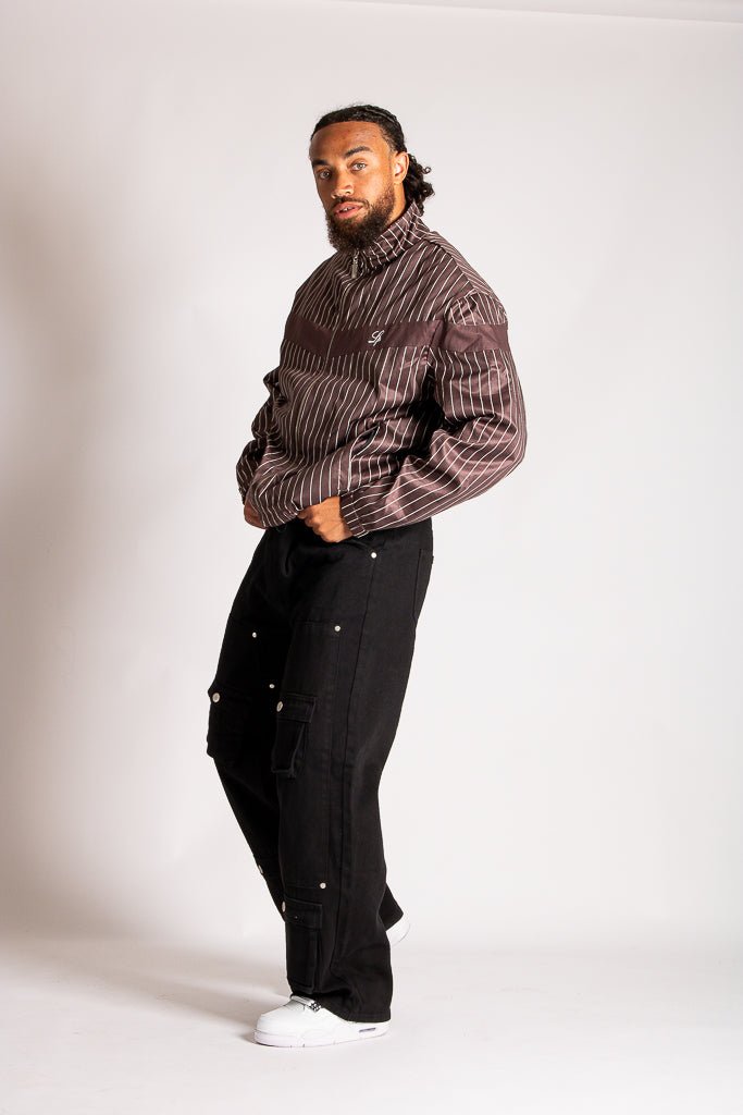 Boxy Pinstripe Windbreaker in Chocolate Brown - Liquor n Poker