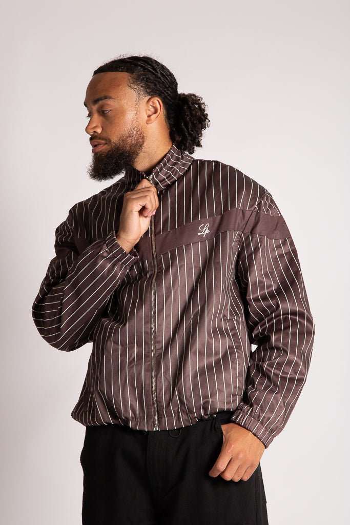 Boxy Pinstripe Windbreaker in Chocolate Brown - Liquor n Poker