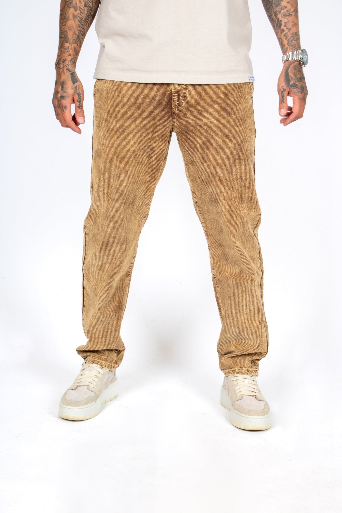 Brown Acid Wash Relaxed Corduroy Trouser - Liquor n Poker