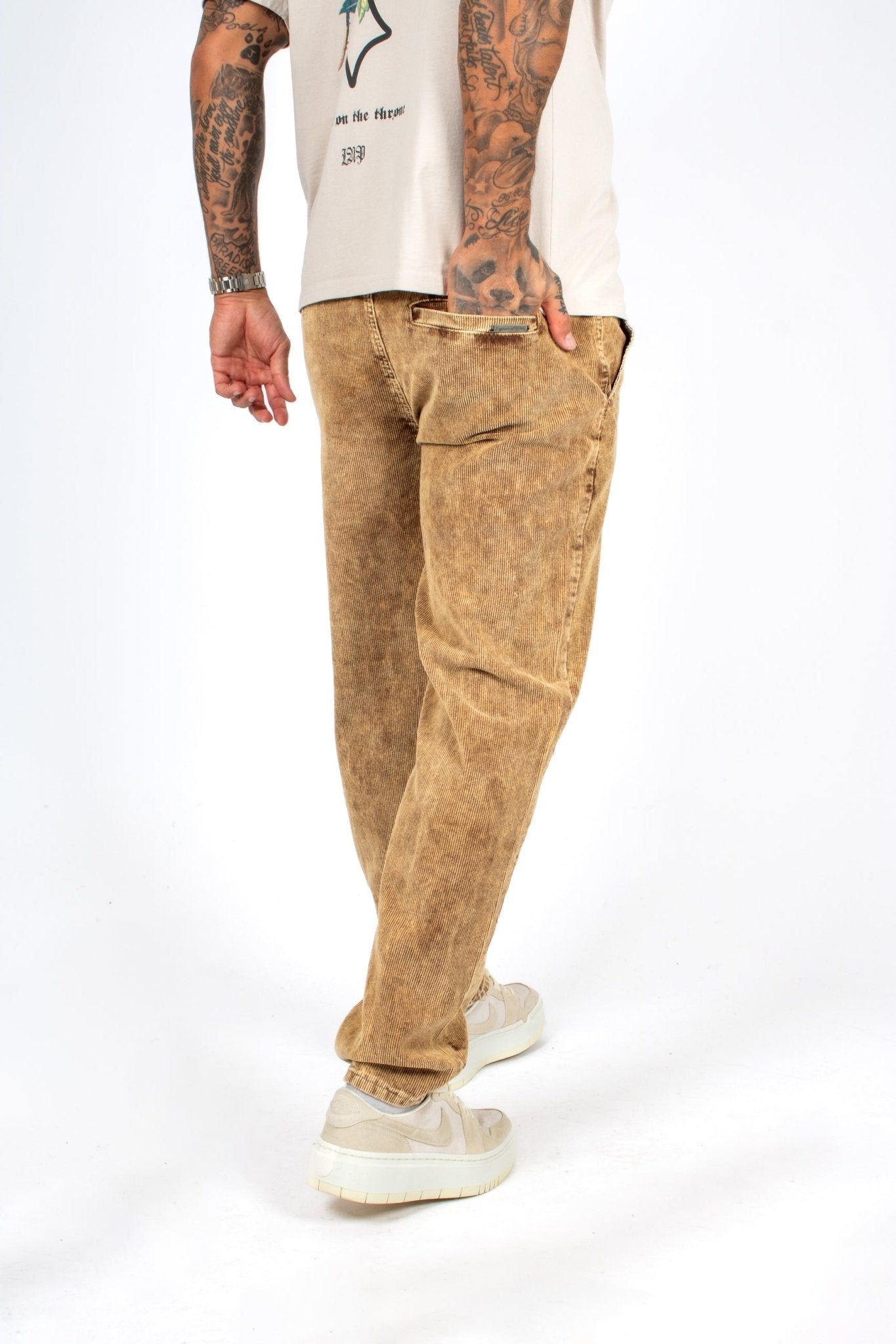 Brown Acid Wash Relaxed Corduroy Trouser - Liquor n Poker