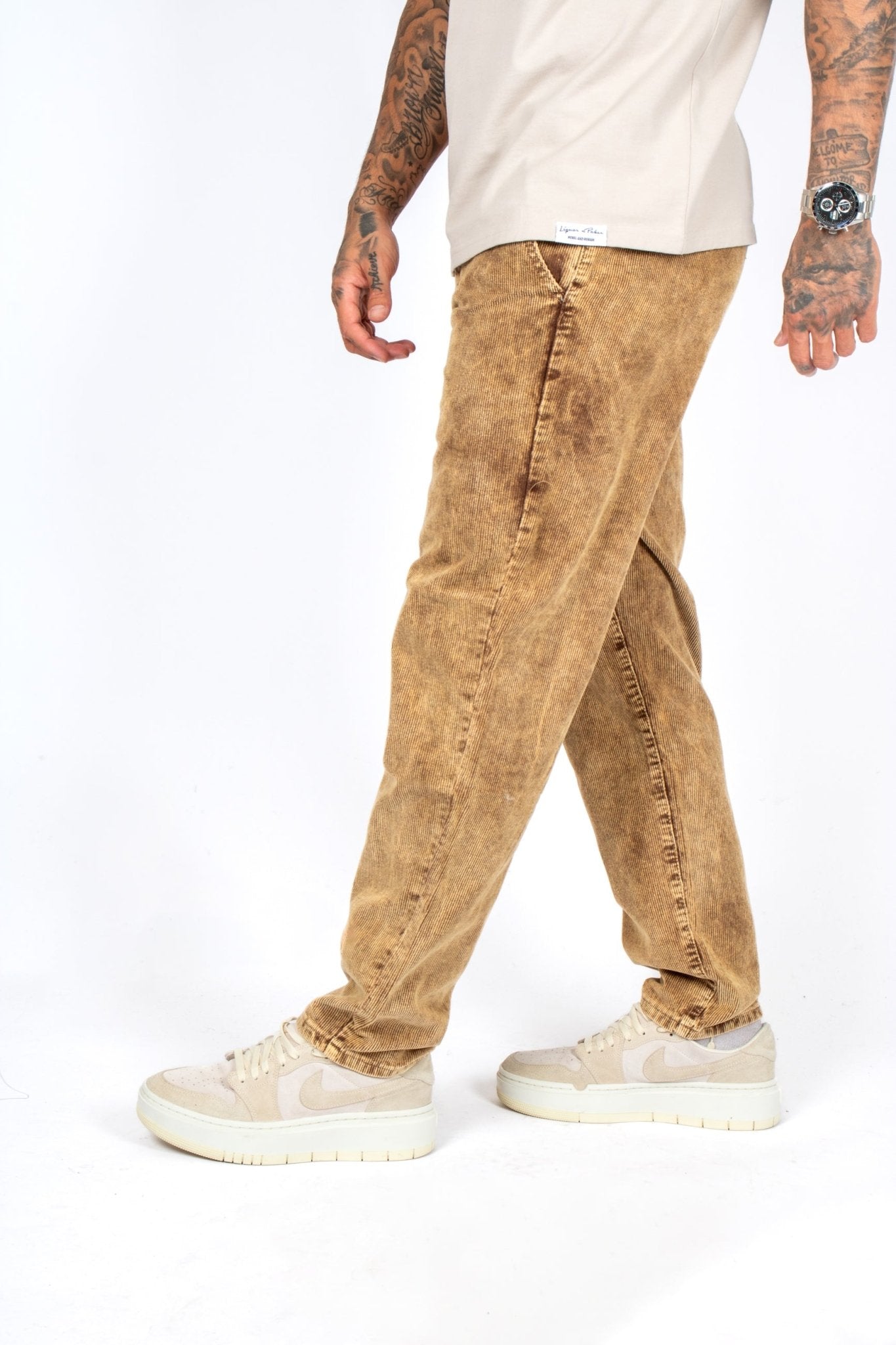 Brown Acid Wash Relaxed Corduroy Trouser - Liquor n Poker