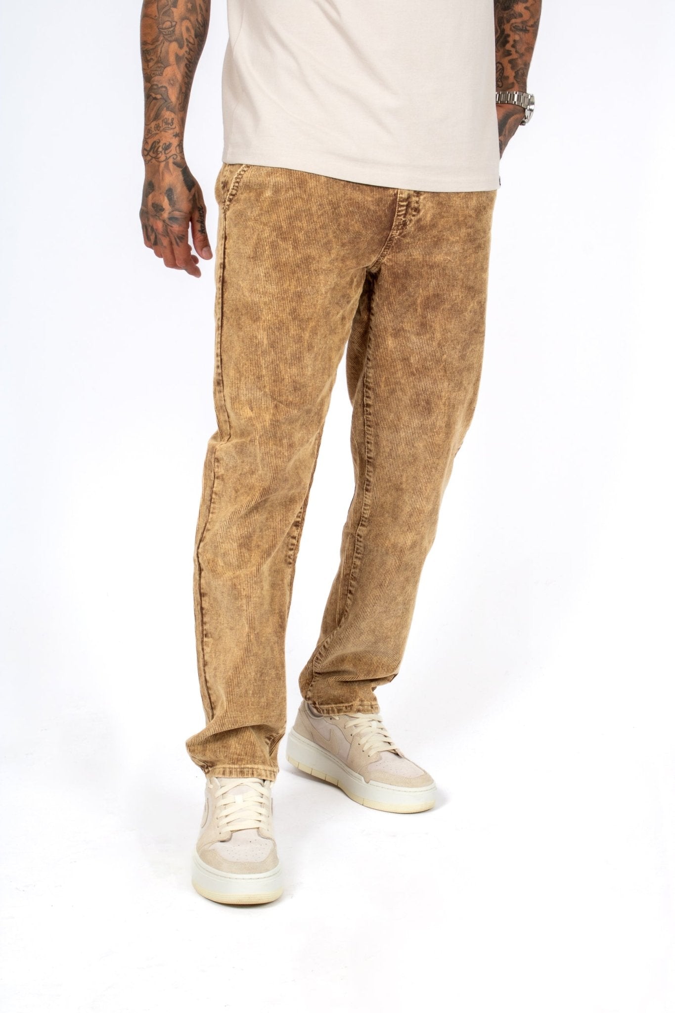 Brown Acid Wash Relaxed Corduroy Trouser - Liquor n Poker