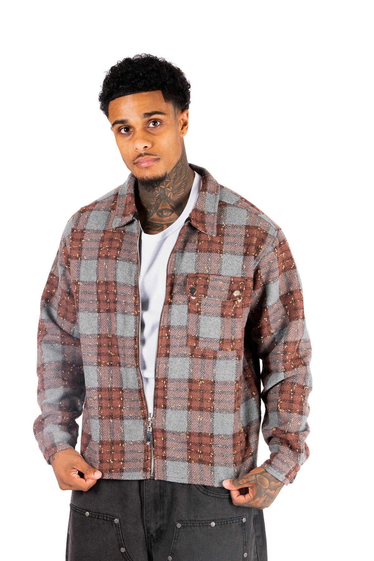 Brown Check Cropped Flannel Shirt - Liquor n Poker