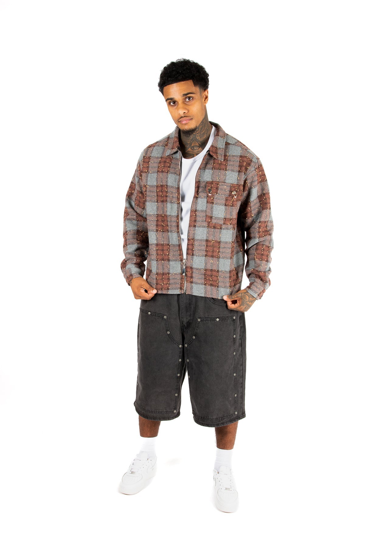 Brown Check Cropped Flannel Shirt - Liquor n Poker
