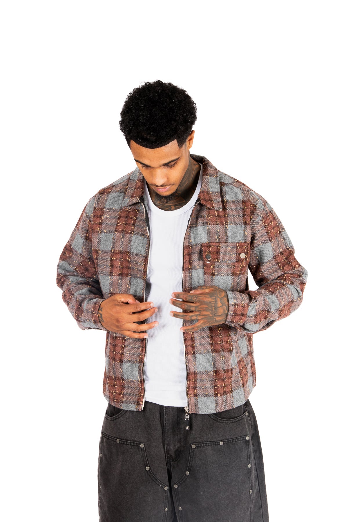 Brown Check Cropped Flannel Shirt - Liquor n Poker
