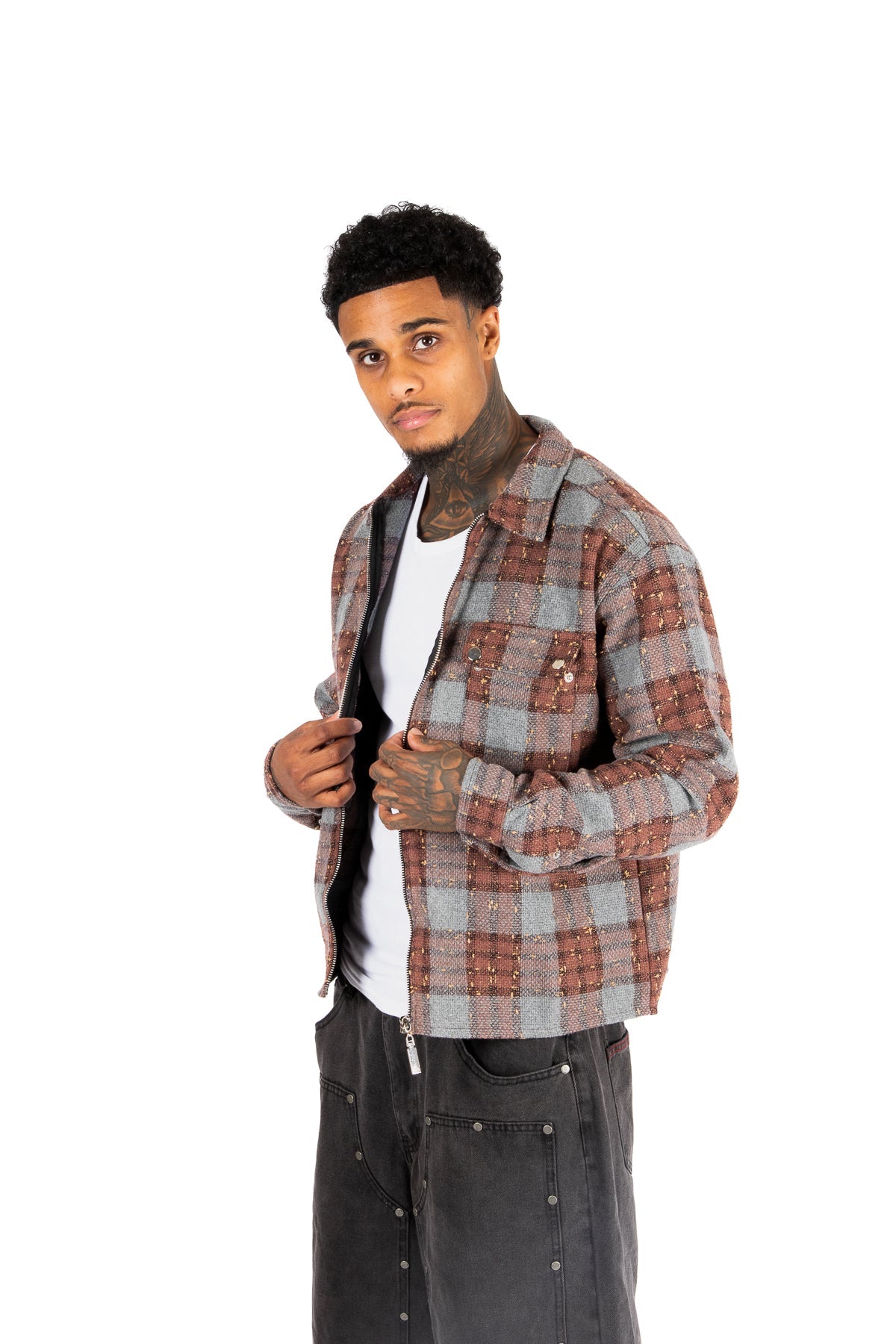 Brown Check Cropped Flannel Shirt - Liquor n Poker
