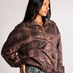 Brown Check Oversized Windbreaker - Liquor n Poker