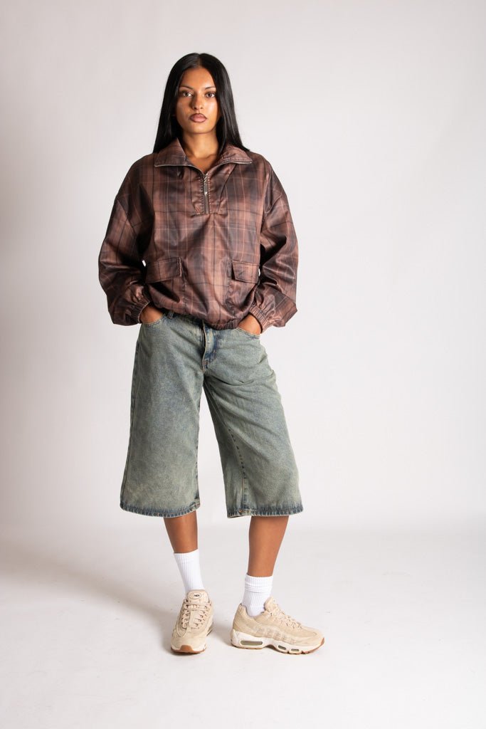 Brown Check Oversized Windbreaker - Liquor n Poker