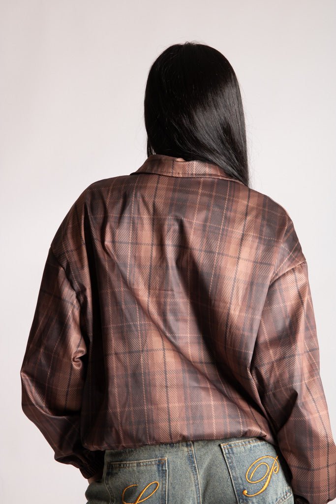 Brown Check Oversized Windbreaker - Liquor n Poker
