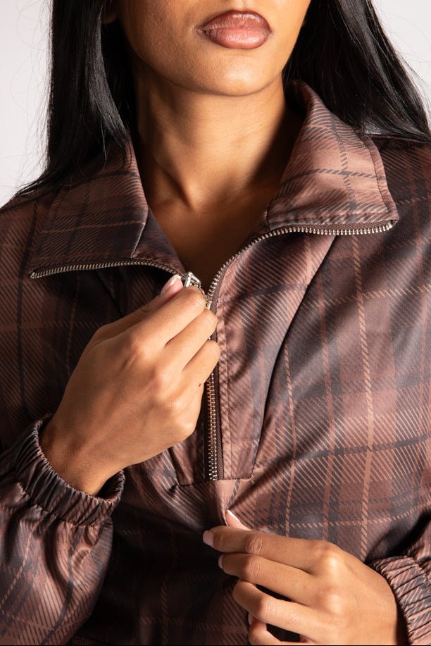 Brown Check Oversized Windbreaker - Liquor n Poker