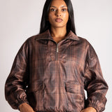Brown Check Oversized Windbreaker - Liquor n Poker