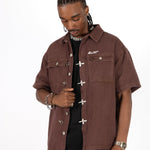 Brown Clasp Detail Utility Shirt - Liquor n Poker