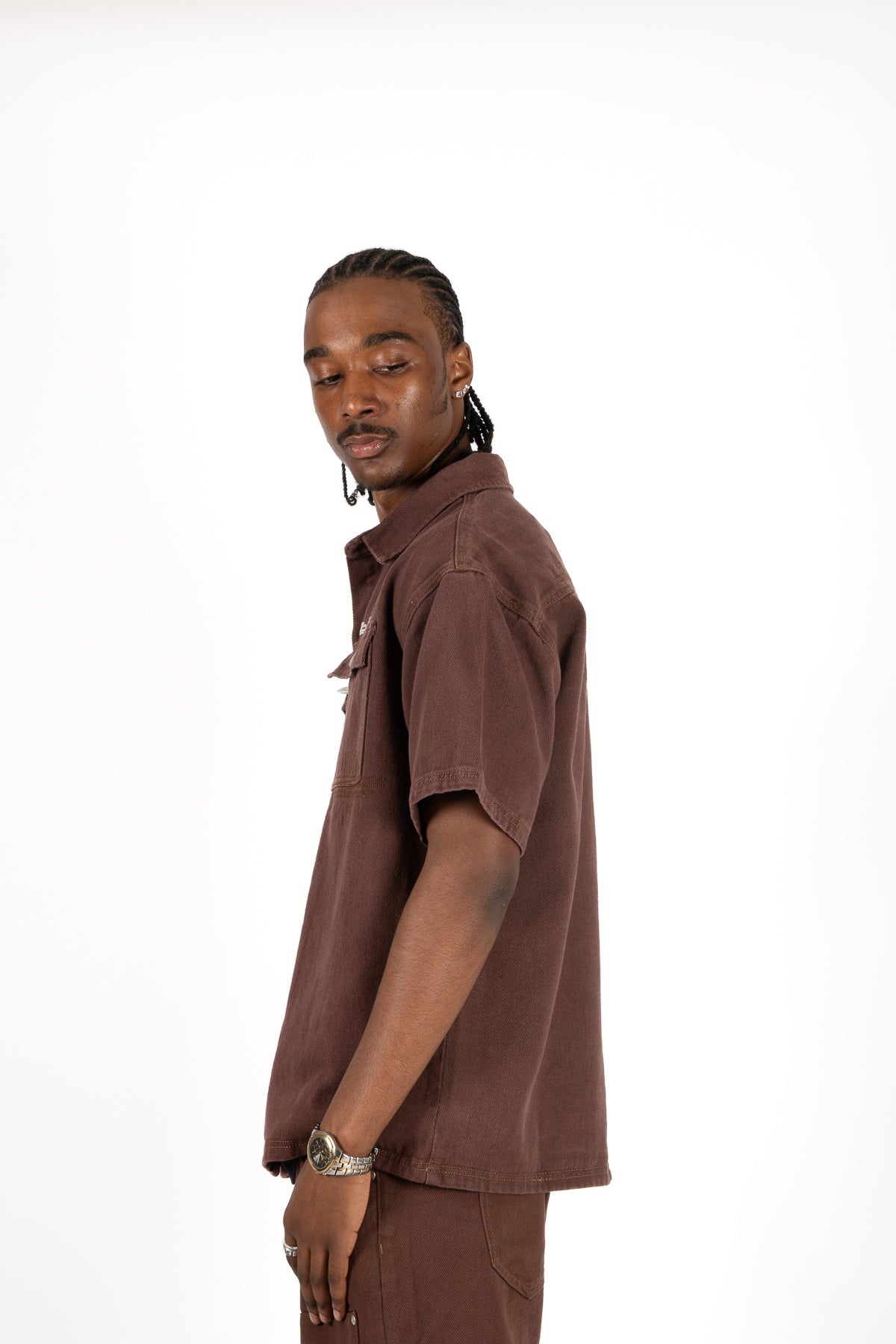 Brown Clasp Detail Utility Shirt - Liquor n Poker