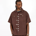 Brown Clasp Detail Utility Shirt - Liquor n Poker