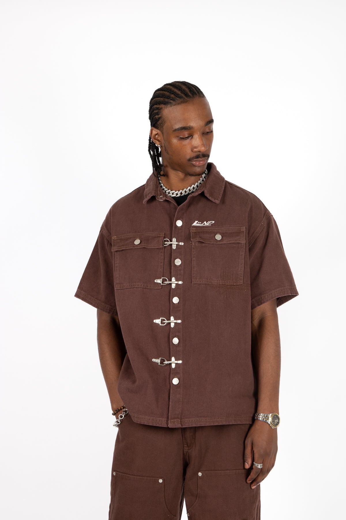 Brown Clasp Detail Utility Shirt - Liquor n Poker