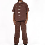 Brown Clasp Detail Utility Shirt - Liquor n Poker