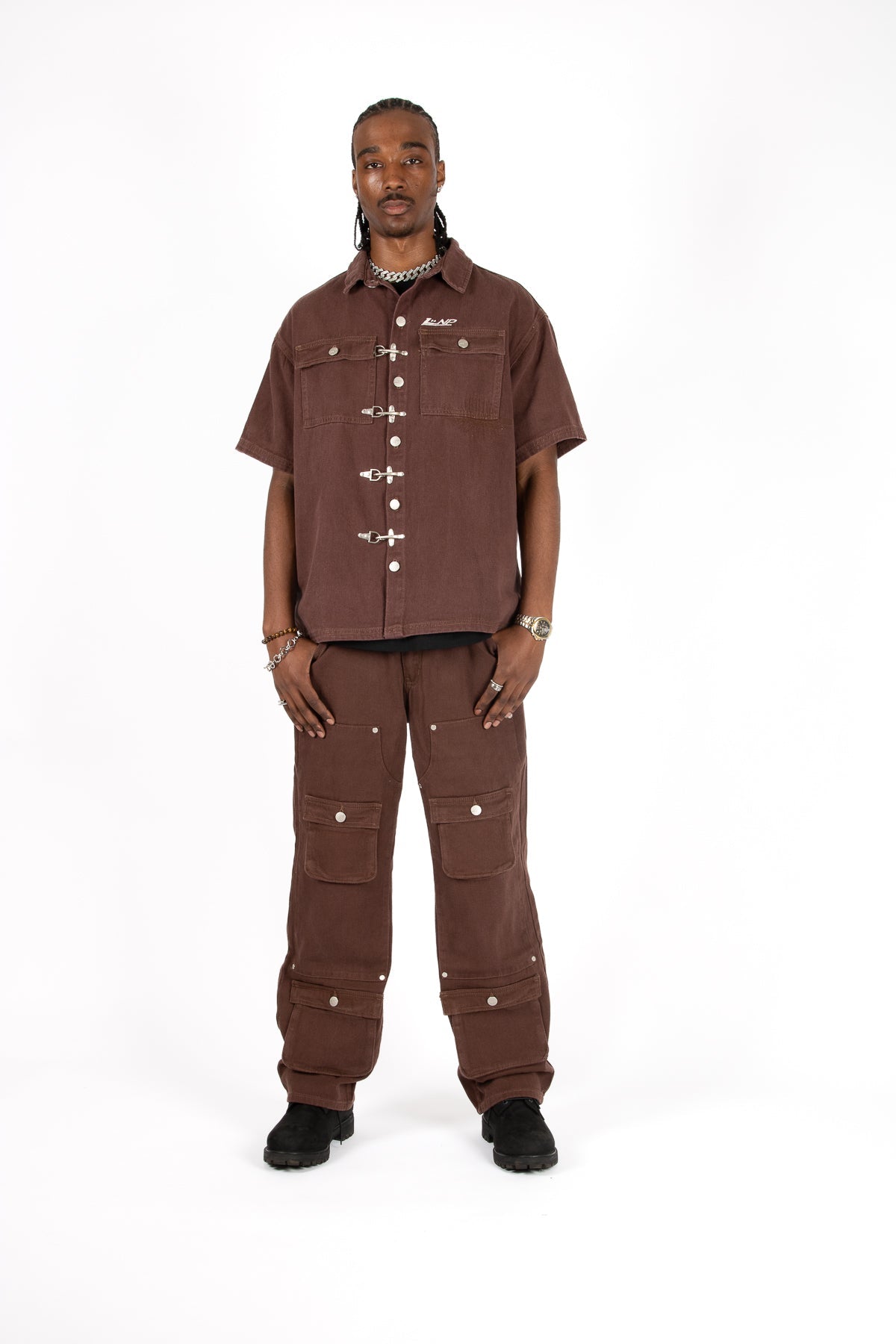 Brown Clasp Detail Utility Shirt - Liquor n Poker