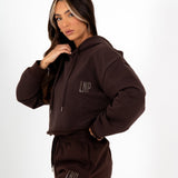 Brown Lnp Essential Cropped Hoodie - Liquor n Poker