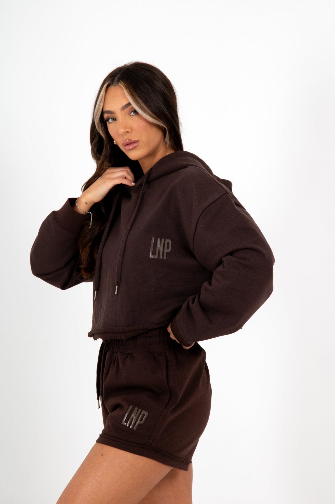 Brown Lnp Essential Cropped Hoodie - Liquor n Poker