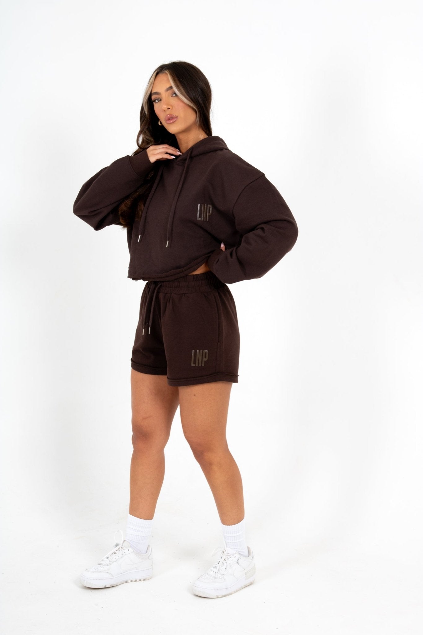 Brown Lnp Essential Cropped Hoodie - Liquor n Poker