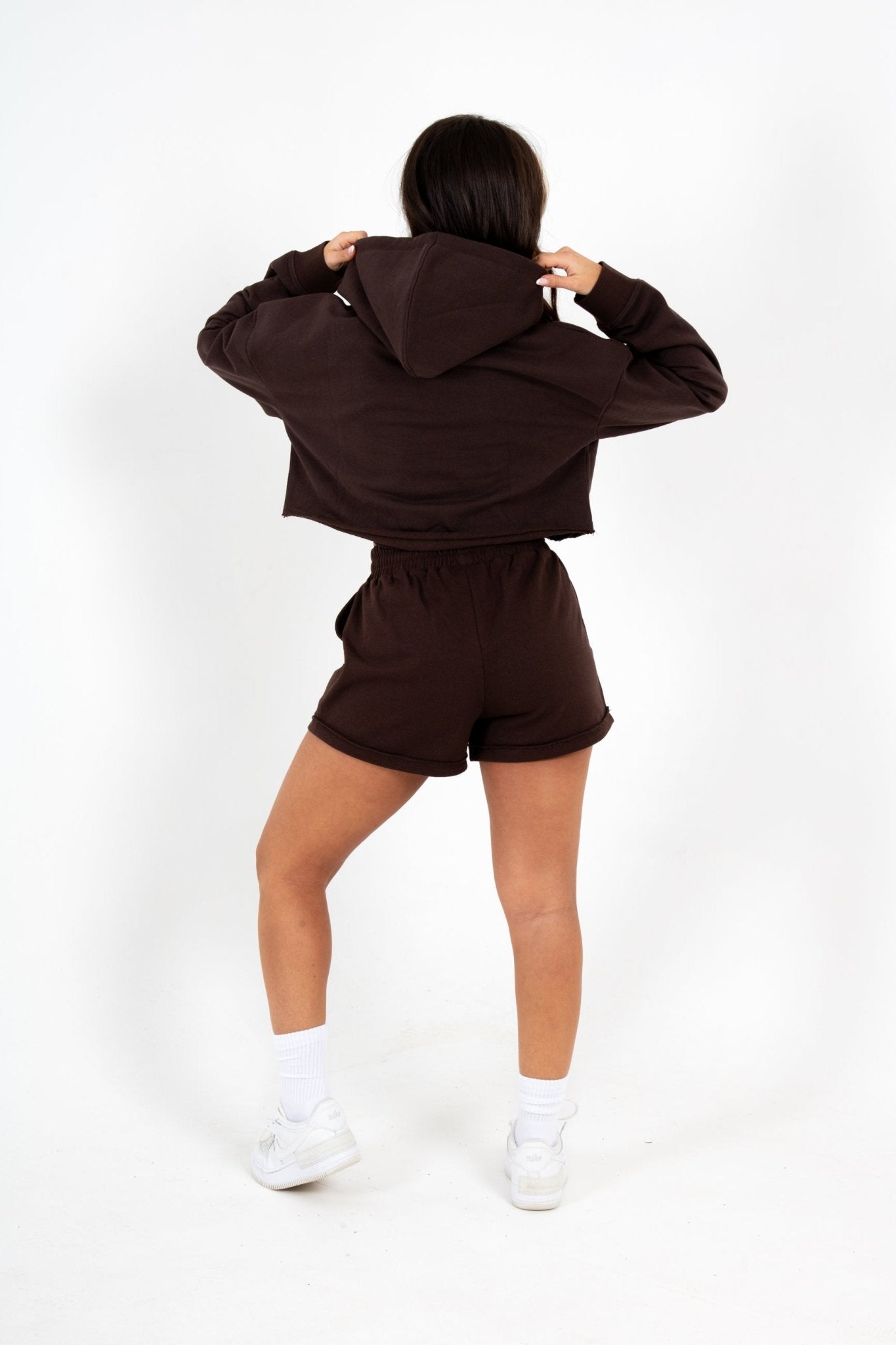 Brown Lnp Essential Cropped Hoodie - Liquor n Poker
