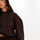 Brown Lnp Essential Cropped Hoodie - Liquor n Poker