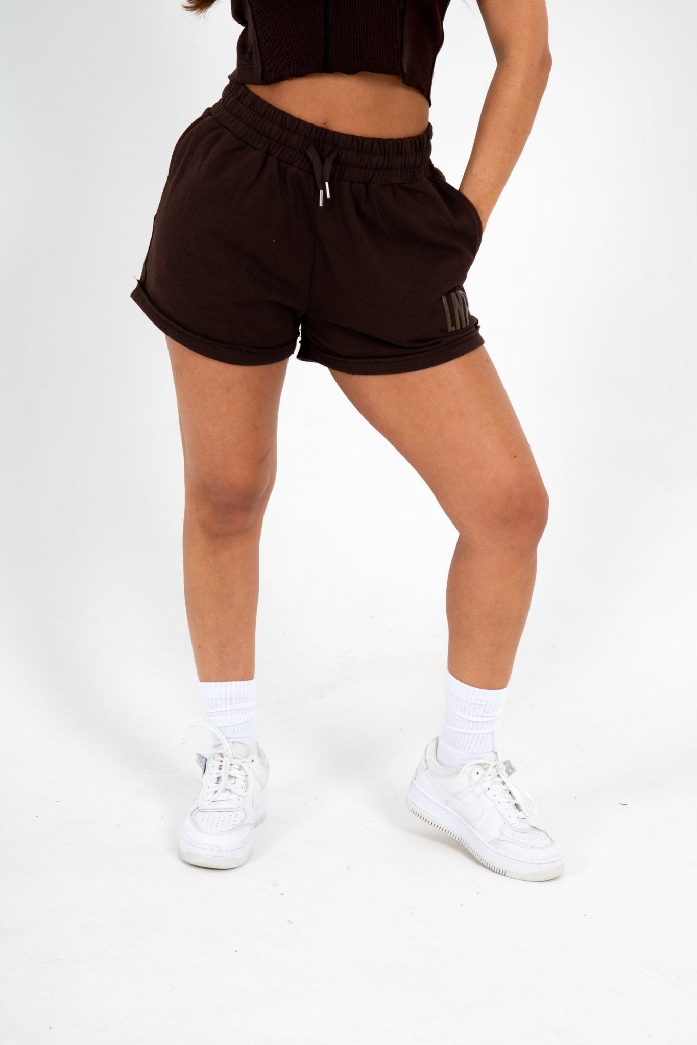 Brown Lnp Essential Relaxed Raw Edge Shorts - Liquor n Poker