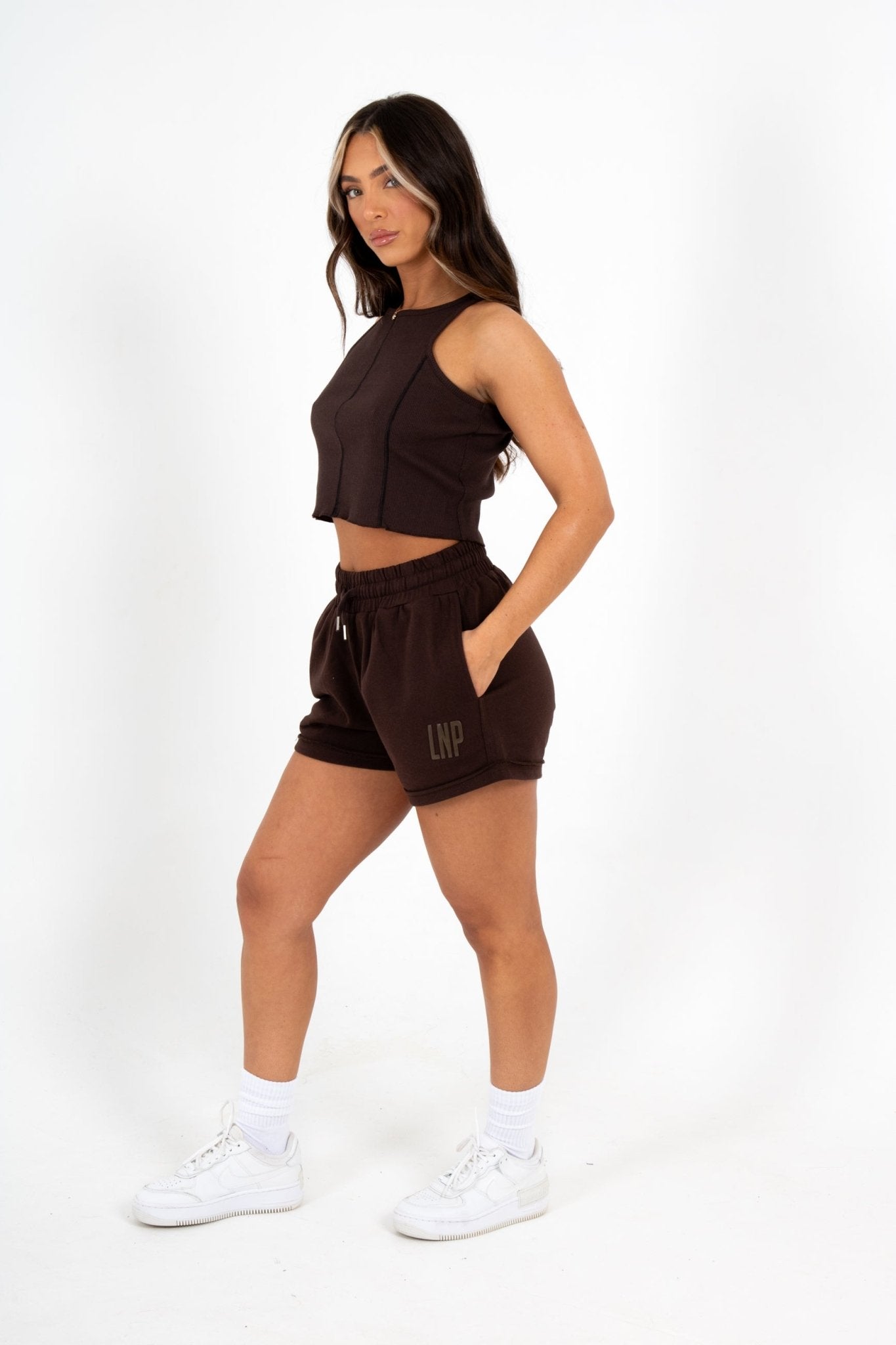 Brown Lnp Essential Relaxed Raw Edge Shorts - Liquor n Poker