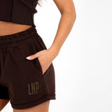 Brown Lnp Essential Relaxed Raw Edge Shorts - Liquor n Poker