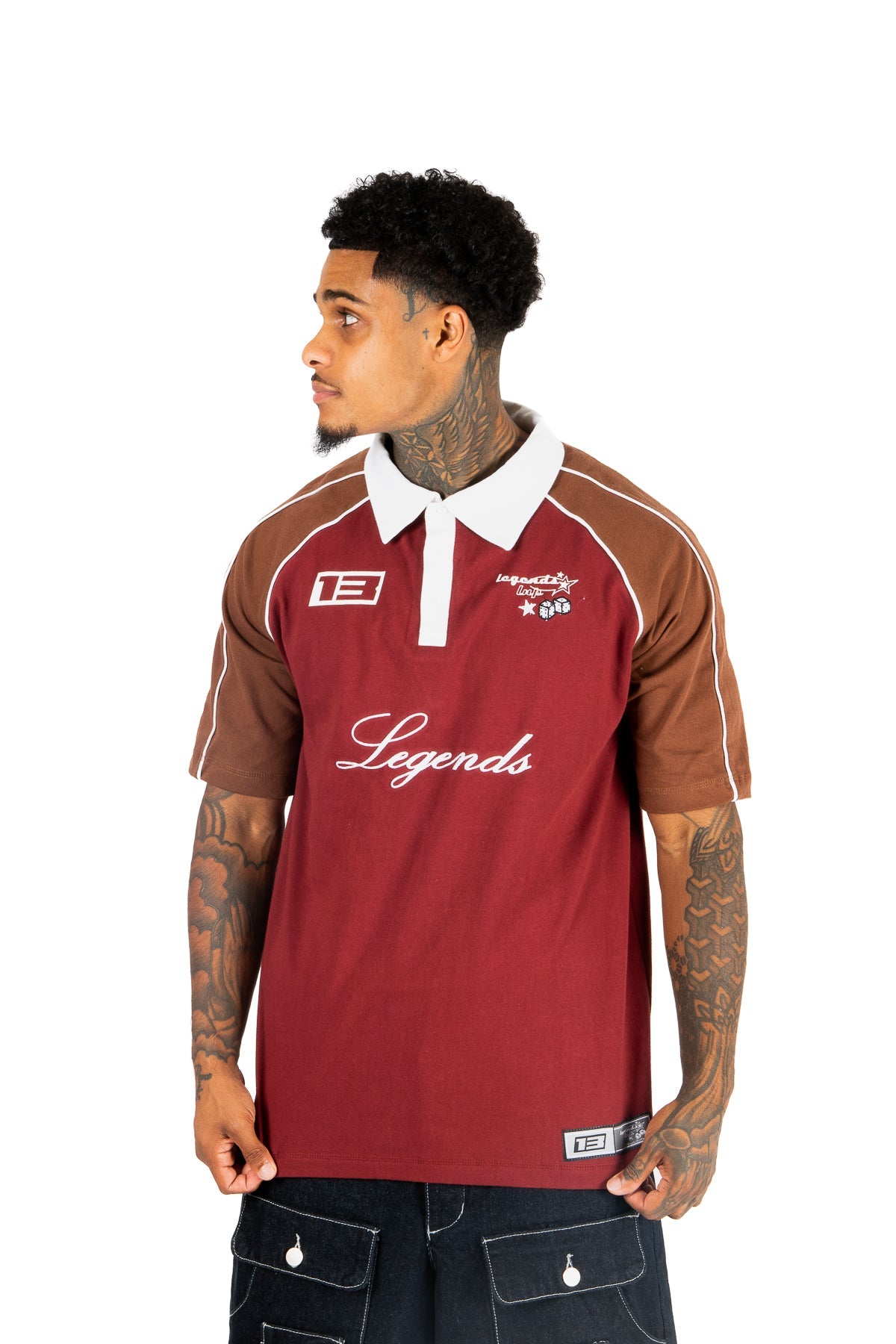Burgundy Oversized Graphic Printed Polo T-Shirt - Liquor n Poker