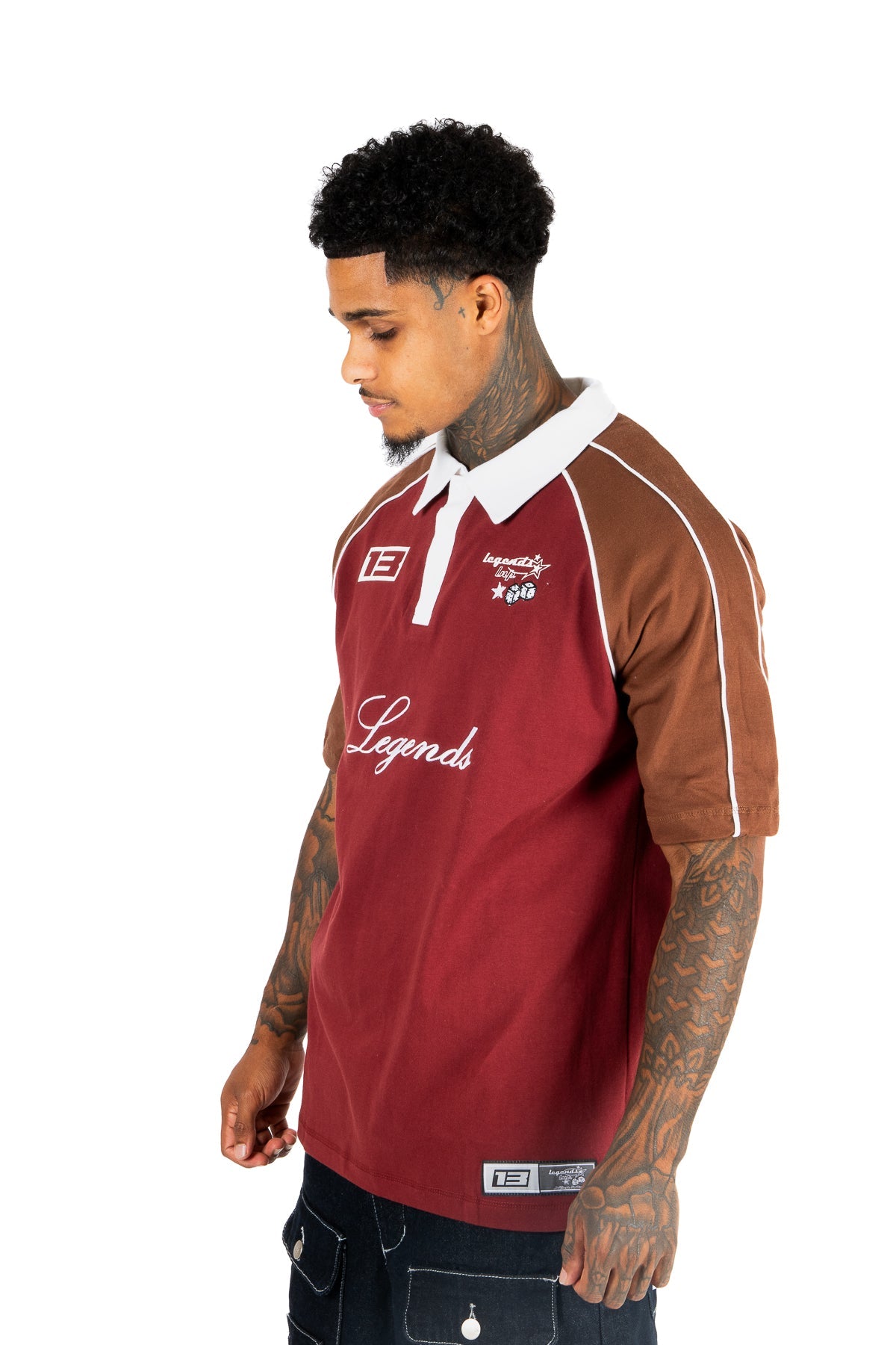 Burgundy Oversized Graphic Printed Polo T-Shirt - Liquor n Poker