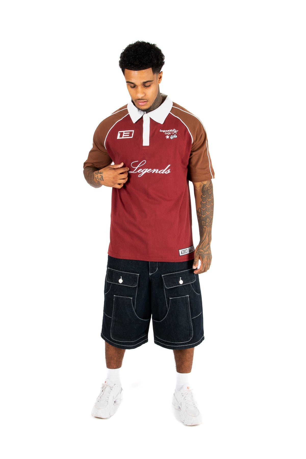 Burgundy Oversized Graphic Printed Polo T-Shirt - Liquor n Poker