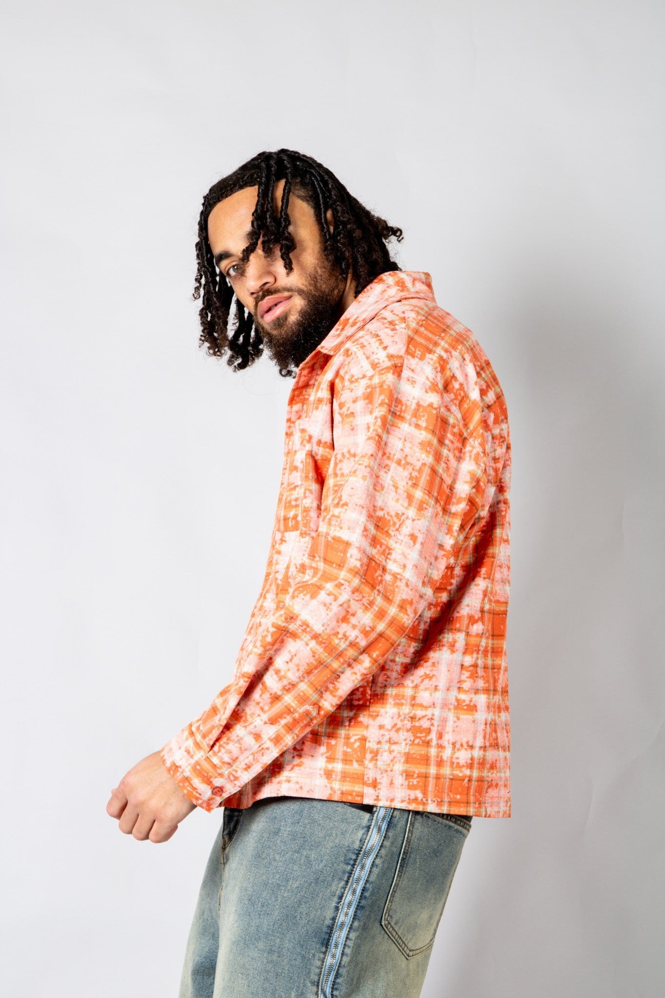 Burnt Orange Check Zip - Up Flannel Shirt - Liquor n Poker