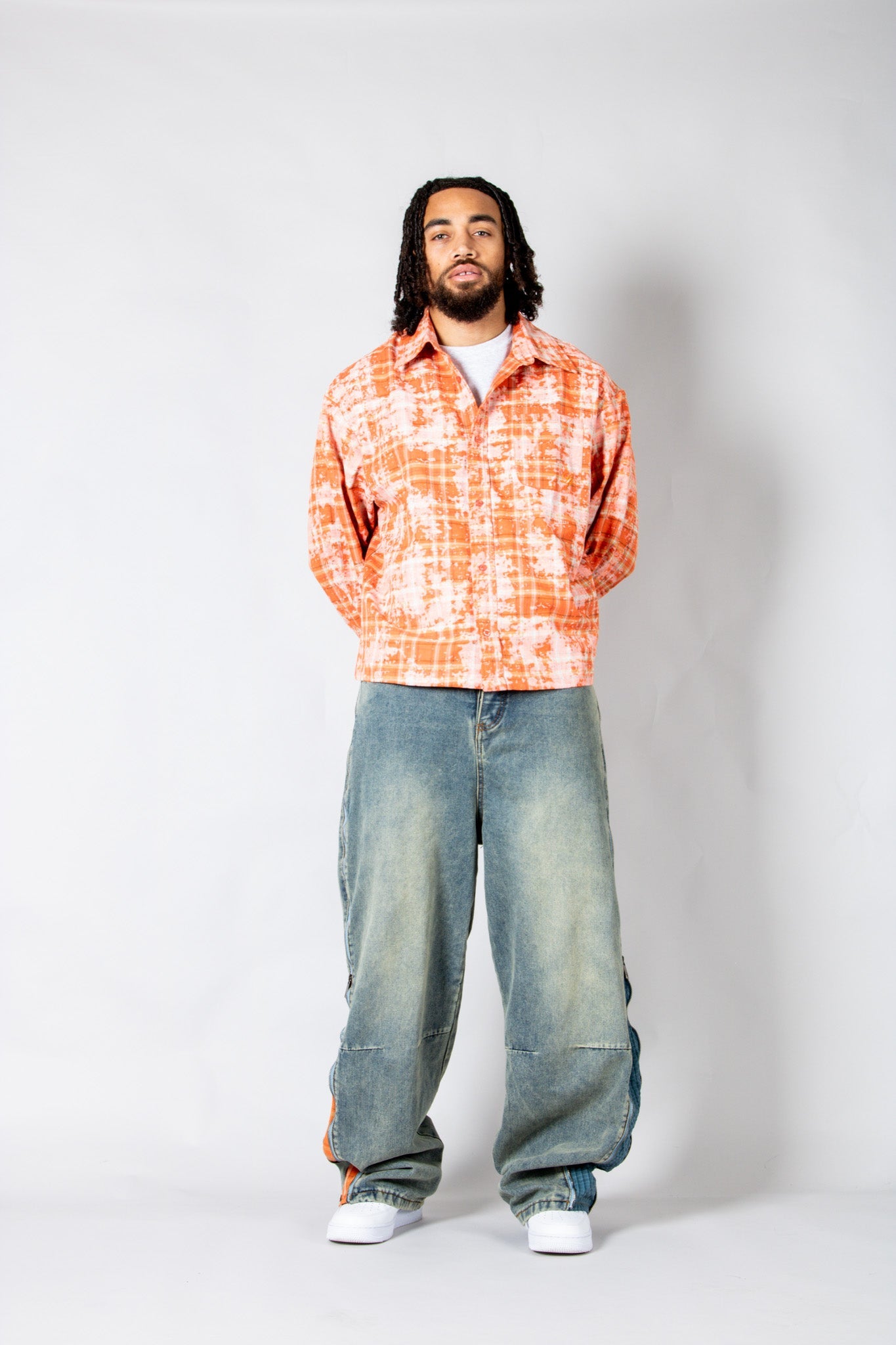 Burnt Orange Check Zip - Up Flannel Shirt - Liquor n Poker