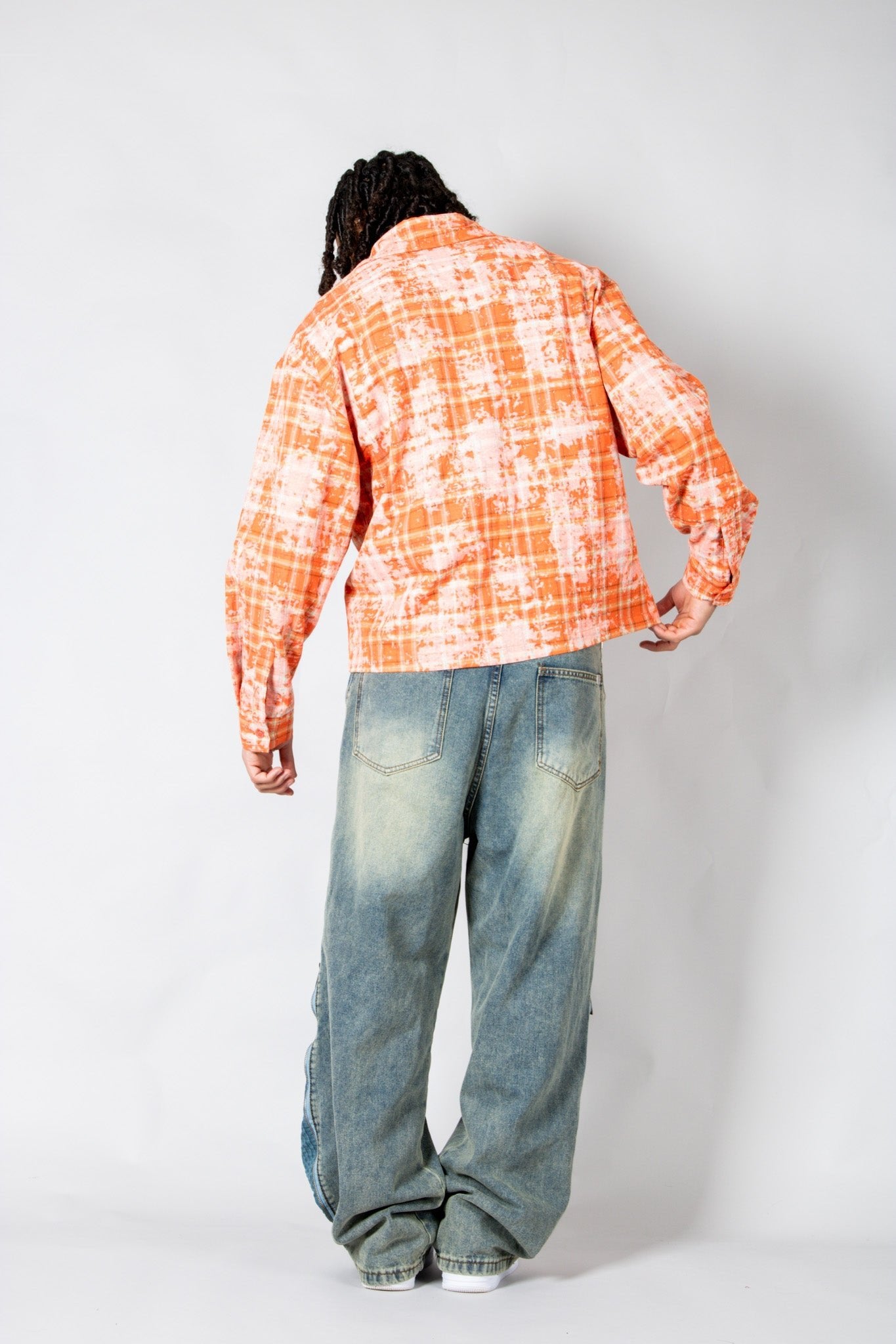 Burnt Orange Check Zip - Up Flannel Shirt - Liquor n Poker